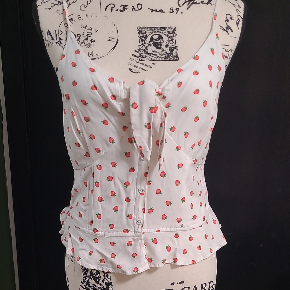 Japna White Top with Strawberry Print